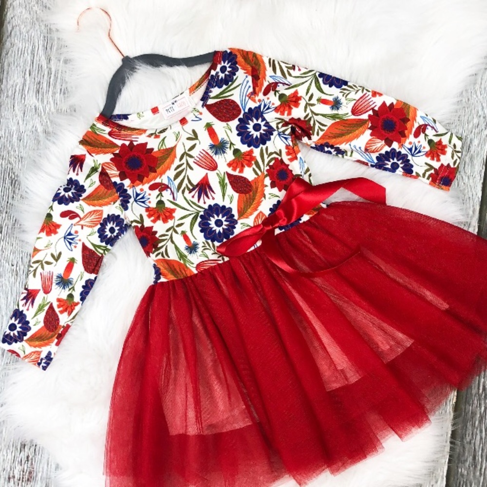 Tulle Dress-Red Floral & Red Tulle